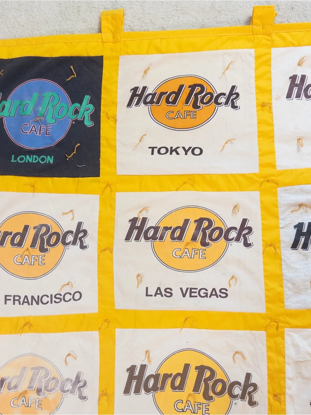 Handmade Hard Rock Cafe T-Shirt Quilt Wall Hanging 52”x67” Travel Souvenir